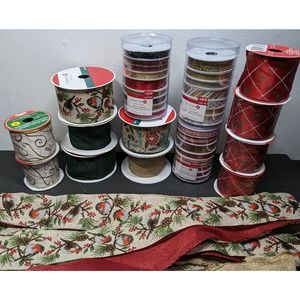 60 Yrds/185ft Christmas Holiday Ribbon Lot Asst Wire Edge Premade Robin Garland